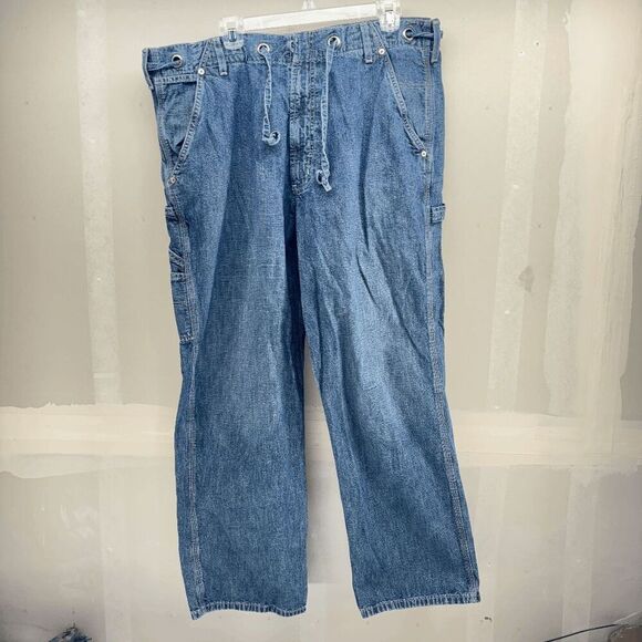 Vintage Polo Jeans Co Ralph Lauren DRAW STRING CARPENTER Mens JEANS BLUE 38x31* - Picture 1 of 9